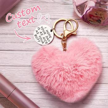 Furry And Funny Keyring for Girlfriend or Wife Pink ,Personalised Gift Idea for Wife -
