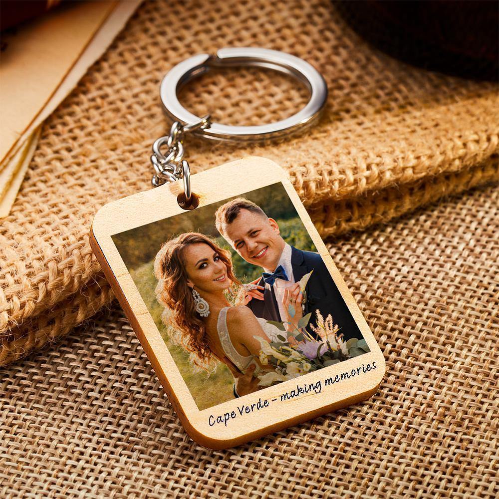 Personalised Wooden Photo Key Ring Father's Day Gifts -