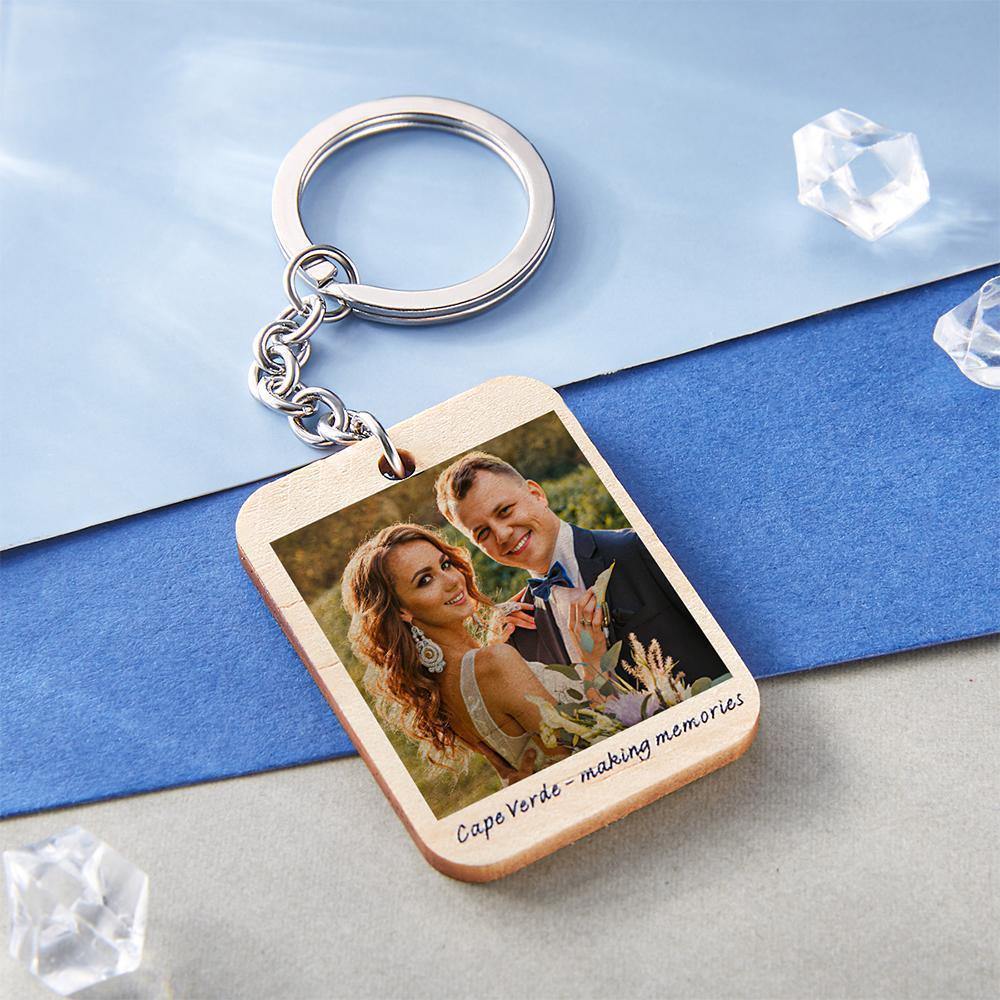Personalised Wooden Photo Key Ring Father's Day Gifts -