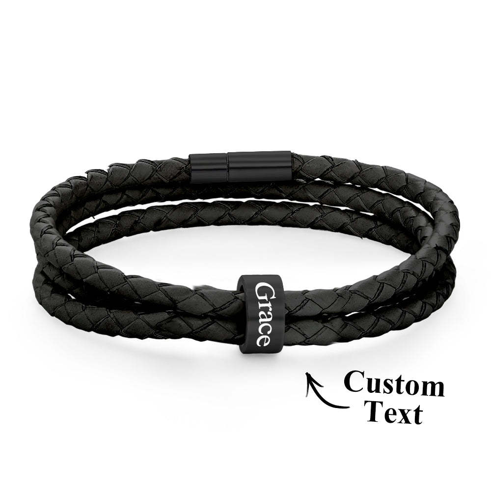 Pulsera Hombre De Cuero Trenzado Con Pequeñas Cuentas Personalizadas - TuNombrecollar