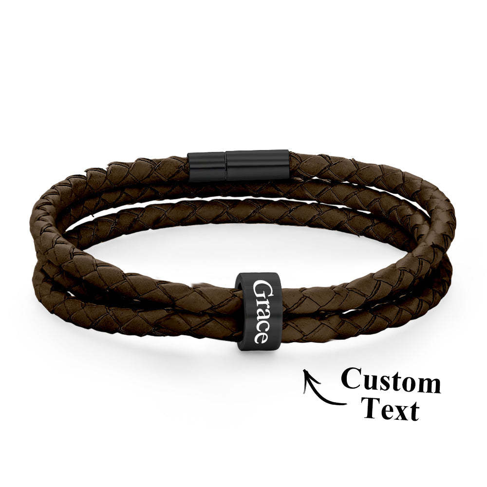 Pulsera Hombre De Cuero Trenzado Con Pequeñas Cuentas Personalizadas - TuNombrecollar