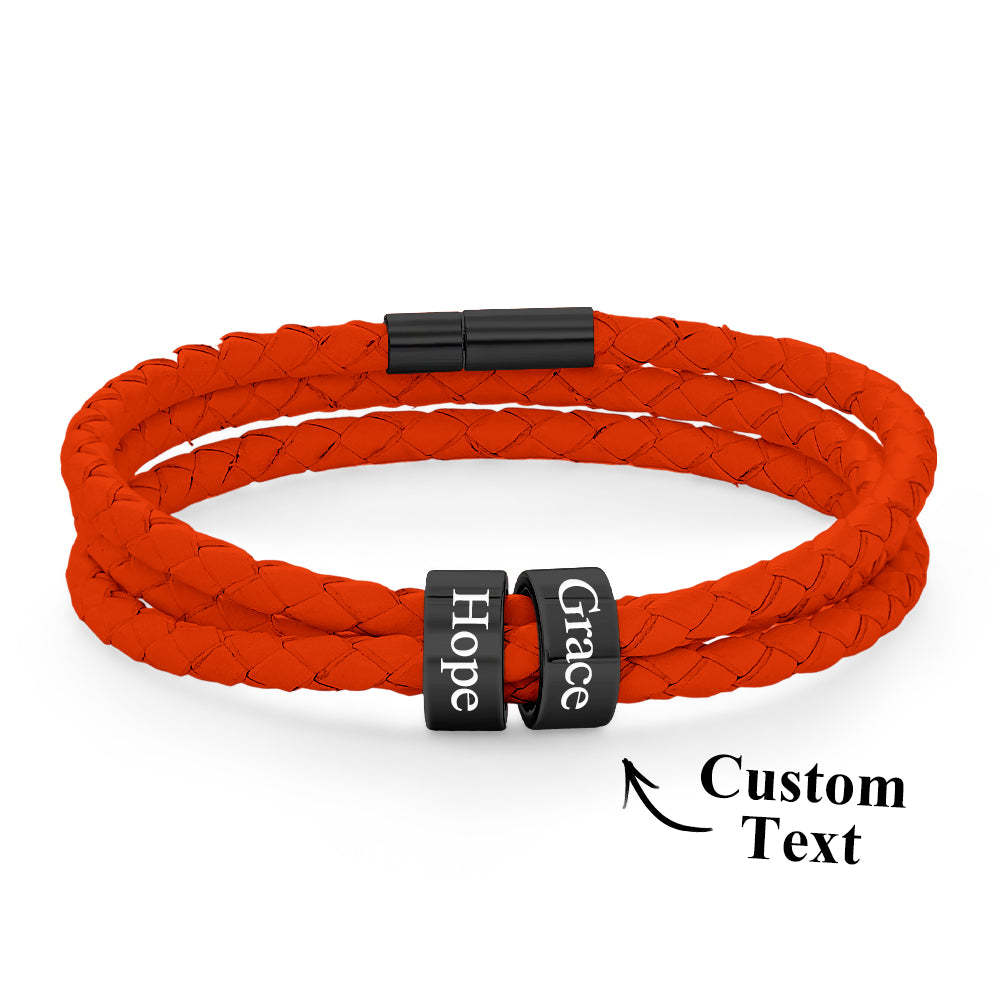Pulsera Hombre De Cuero Trenzado Con Pequeñas Cuentas Personalizadas - TuNombrecollar