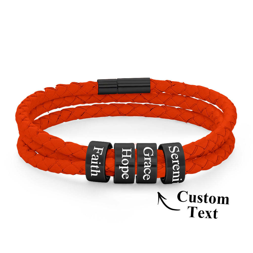 Pulsera Hombre De Cuero Trenzado Con Pequeñas Cuentas Personalizadas - TuNombrecollar