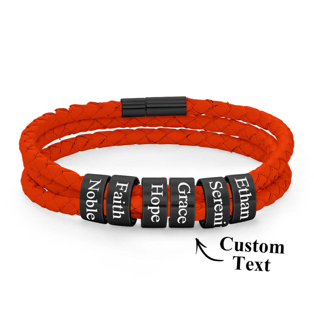 Pulsera Hombre De Cuero Trenzado Con Pequeñas Cuentas Personalizadas - TuNombrecollar