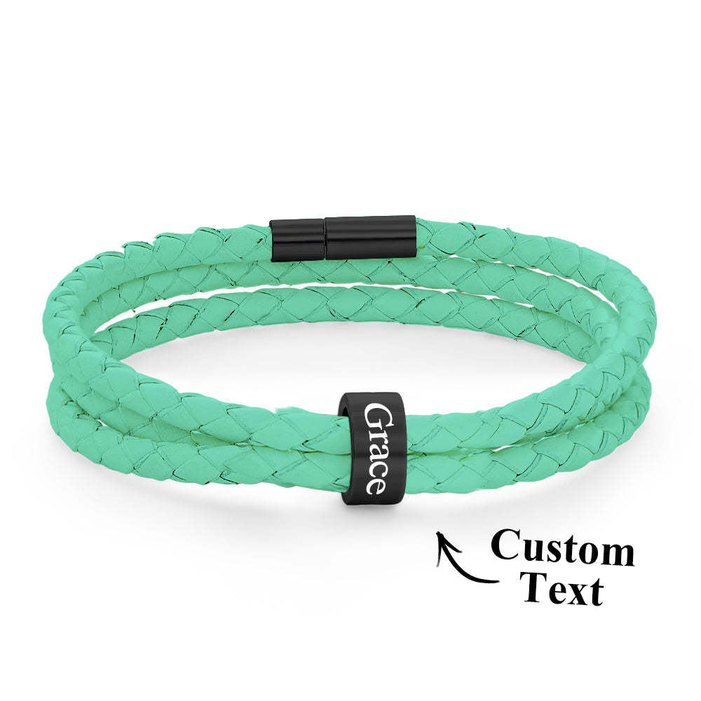 Pulsera Hombre De Cuero Trenzado Con Pequeñas Cuentas Personalizadas - TuNombrecollar