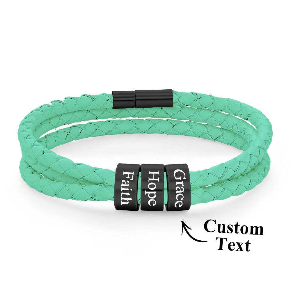 Pulsera Hombre De Cuero Trenzado Con Pequeñas Cuentas Personalizadas - TuNombrecollar