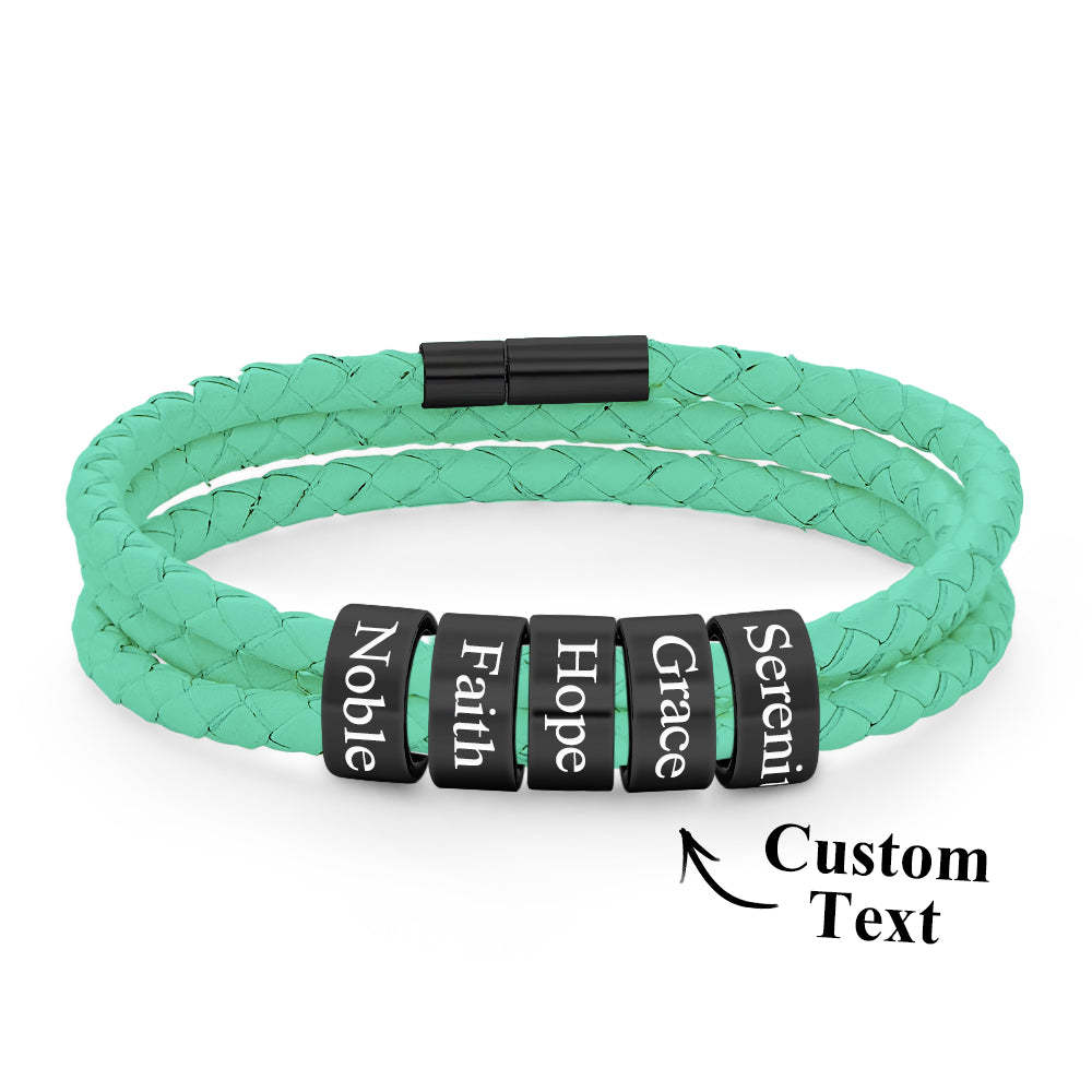 Pulsera Hombre De Cuero Trenzado Con Pequeñas Cuentas Personalizadas - TuNombrecollar