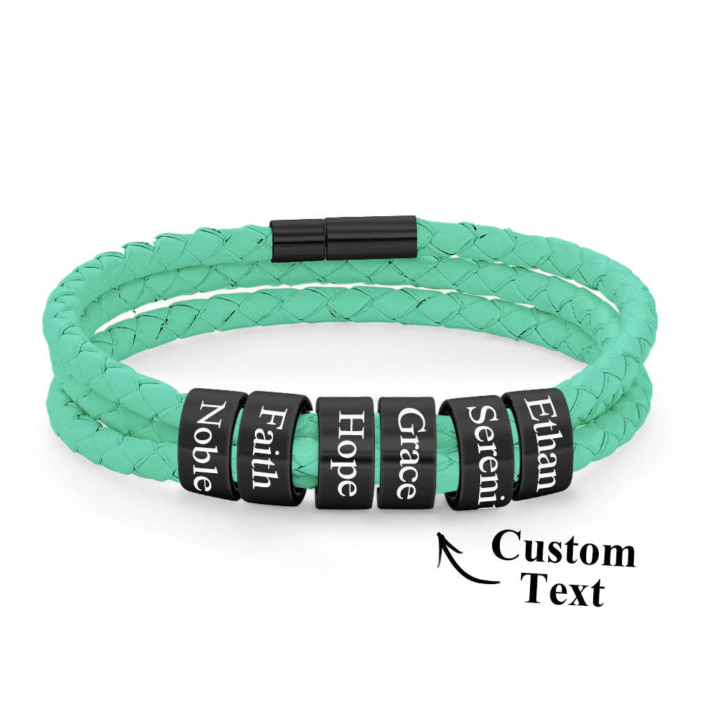 Pulsera Hombre De Cuero Trenzado Con Pequeñas Cuentas Personalizadas - TuNombrecollar