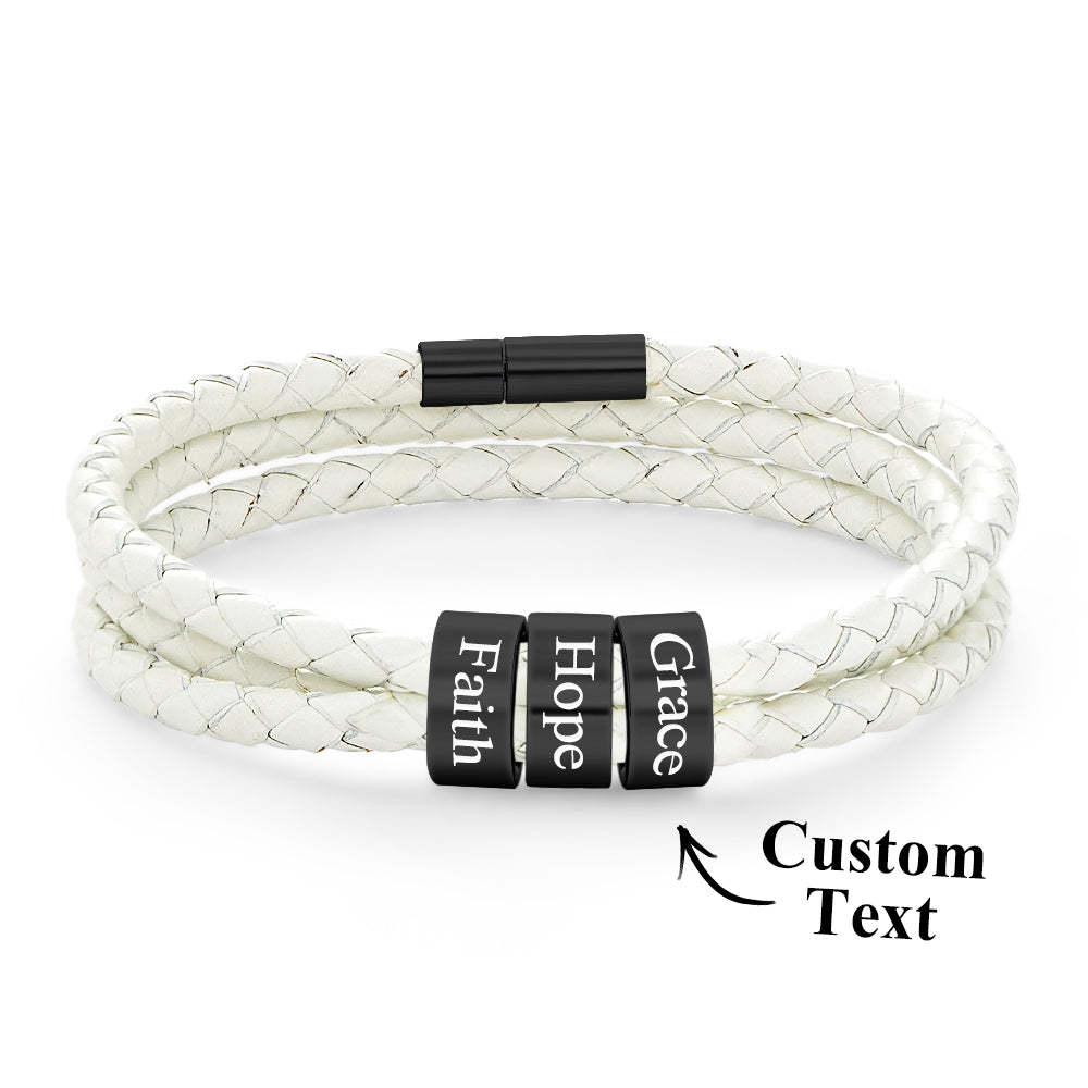 Pulsera Hombre De Cuero Trenzado Con Pequeñas Cuentas Personalizadas - TuNombrecollar