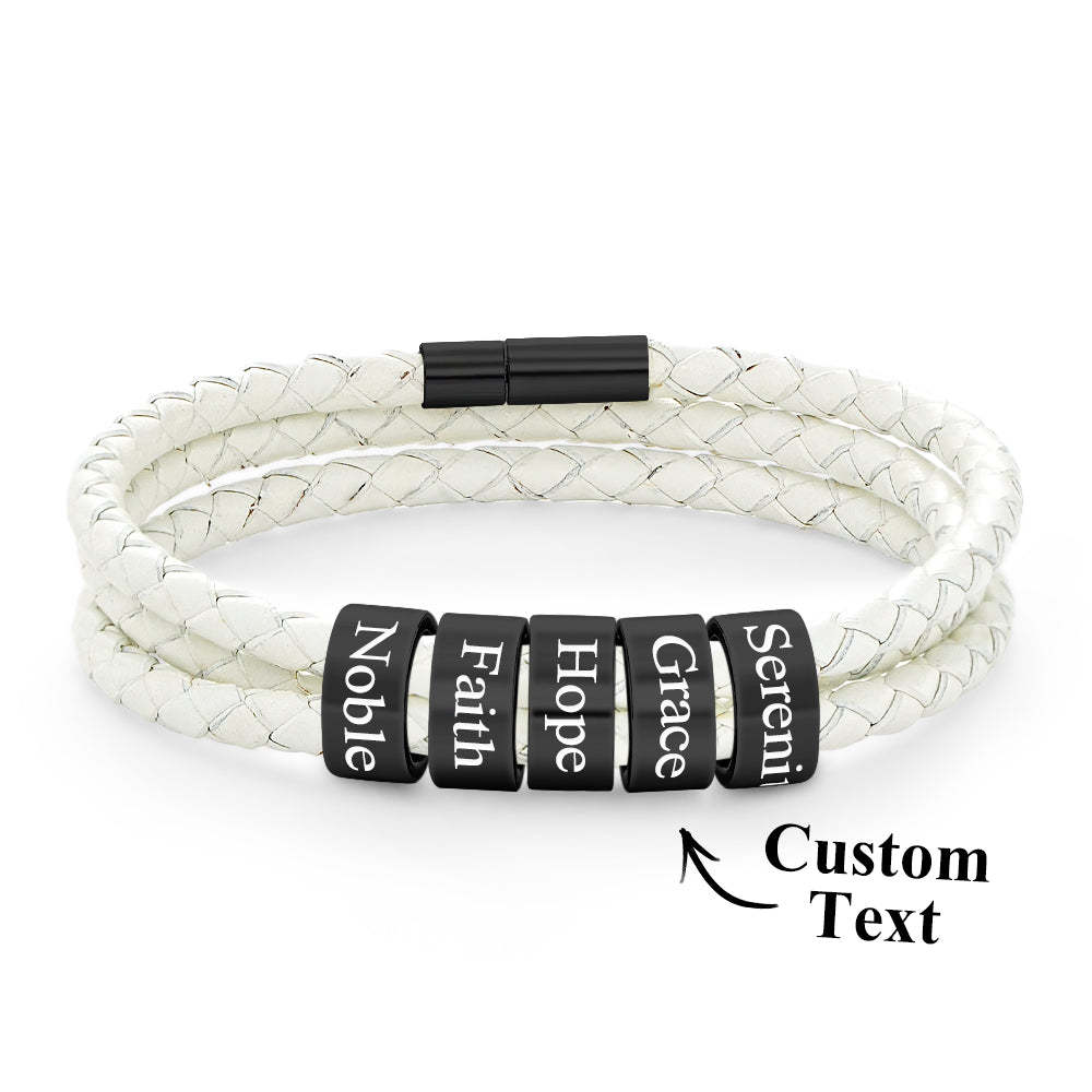 Pulsera Hombre De Cuero Trenzado Con Pequeñas Cuentas Personalizadas - TuNombrecollar