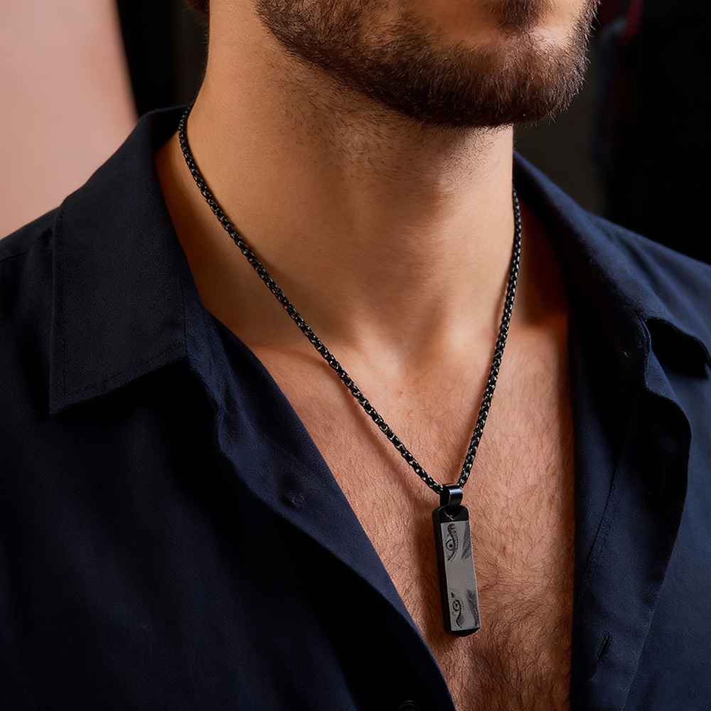 Collar Con Colgante De Ojo Grabado Personalizado, Colgante Vertical Con Foto De Ojo, Cadena De Oro Con Imagen De Ojo - 