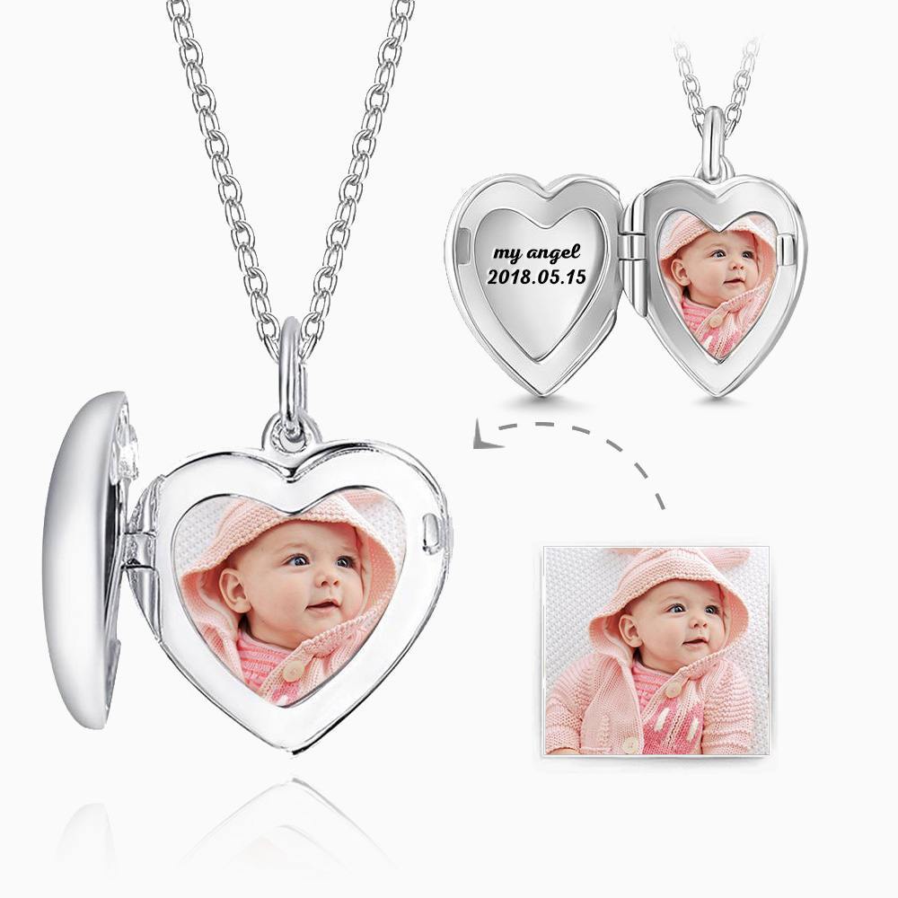 Engraved Heart Photo Locket Necklace Silver - yournamencklaceuk