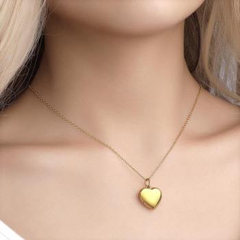 Collar Portafotos Corazón Grabado Ba?Ado En Oro 14K - Recomendado Por El Daily Mail