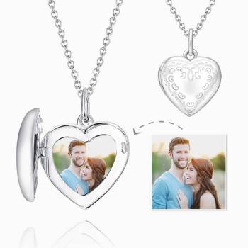 Collar Con Foto De Corazón Grabado En Platinum Plated