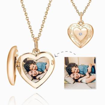 Regalo Para El Día De La Madre - Collar Portafotos Con Impresión En Relieve Y Corazón Chapado En Oro Rosa