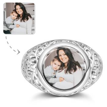 Anillo Con Foto De Plata Con Forma Redonda Para Regalo De La Madre