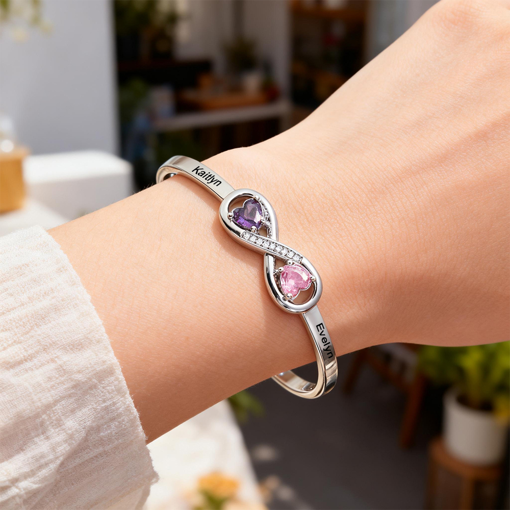 Pulsera Personalizada Con Piedra De Nacimiento Infinita Pulsera Personalizada Con Eslabones Eternos Pulsera Con Piedra De Nacimiento De Conexión Infinita Pulsera Para Madre E Hija - 