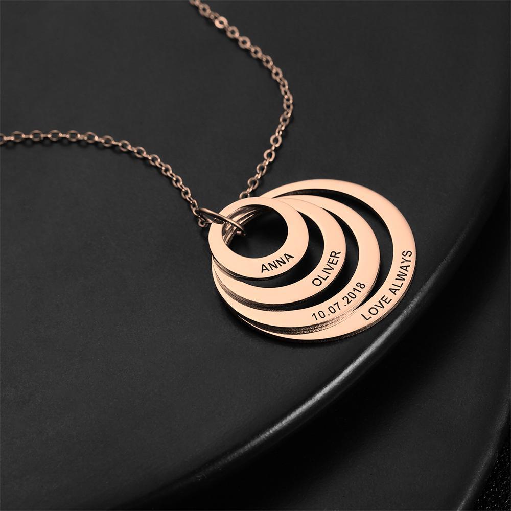 Collar Personalizado Grabado, Collar con Nombre de Cuatro Discos Chapado en Oro Rosa - Oro Rosa