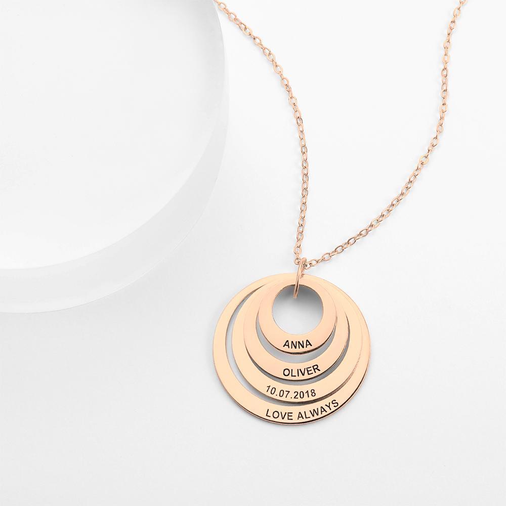 Collar Personalizado Grabado, Collar con Nombre de Cuatro Discos Chapado en Oro Rosa - Oro Rosa