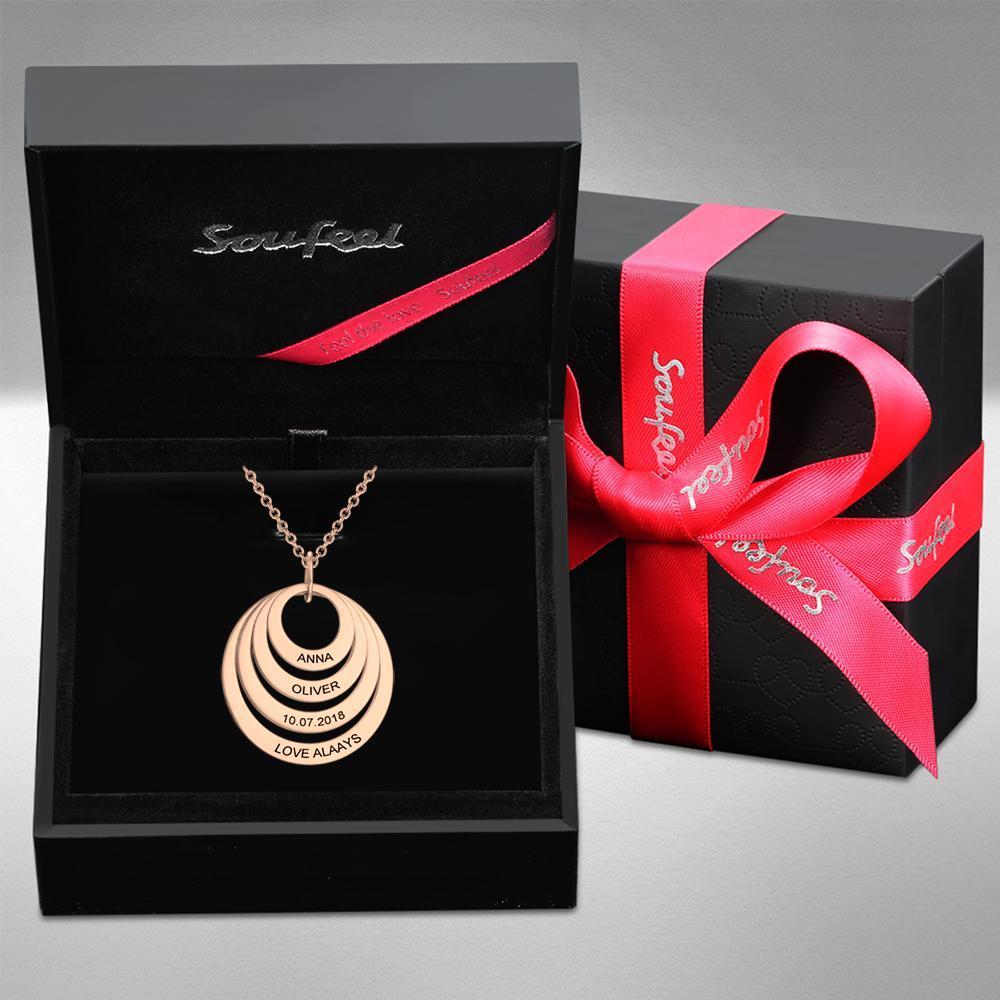 Collar Personalizado Grabado, Collar con Nombre de Cuatro Discos Chapado en Oro Rosa - Oro Rosa