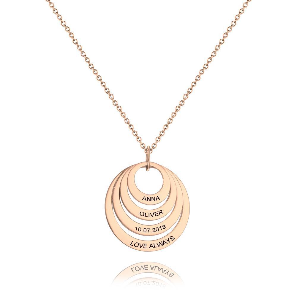 Collar Personalizado Grabado, Collar con Nombre de Cuatro Discos Chapado en Oro Rosa - Oro Rosa