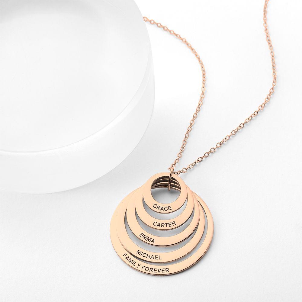 Collar Personalizado Grabado, Collar con Nombre de Cinco Discos Chapado en Oro Rosa - Oro Rosa
