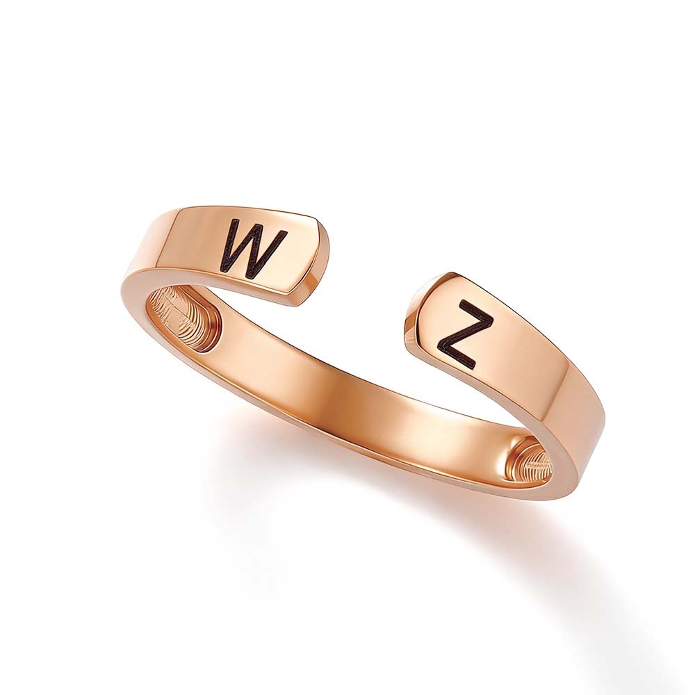 Anillo Ajustable Con Inicial Personalizada Para Pareja, Anillo Con Letra Personalizada, Diseño Minimalista Abierto, Anillos De Pareja De Dos Letras - 