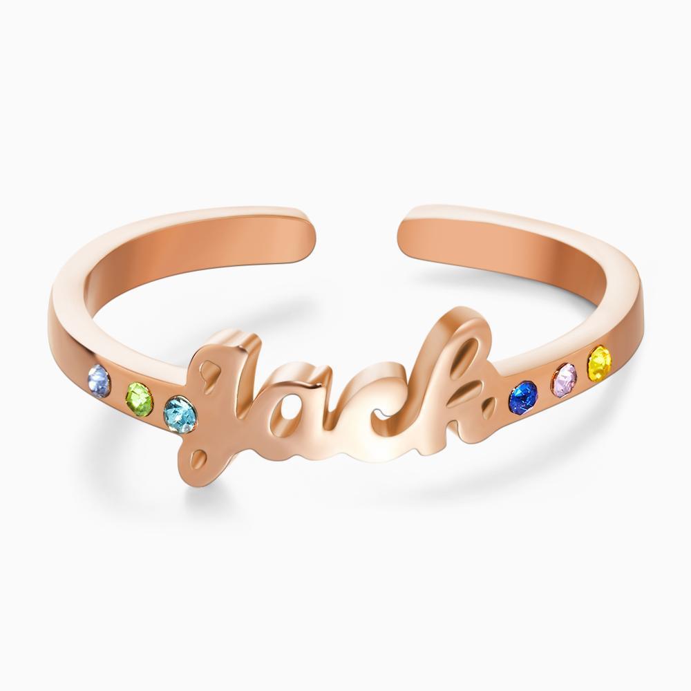 Anillo De Nombre Personalizado Seis Piedras Natales Regalo De San Valentín