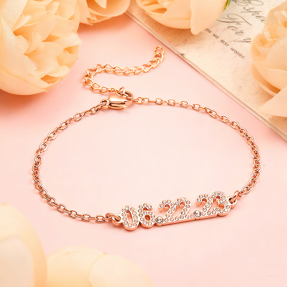 Pulsera De Fecha Personalizada Pulsera De Fecha De Aniversario Personalizada Para Su Pulsera De Fecha Grabada Minimalista Regalos Sorpresa Para Novias - 