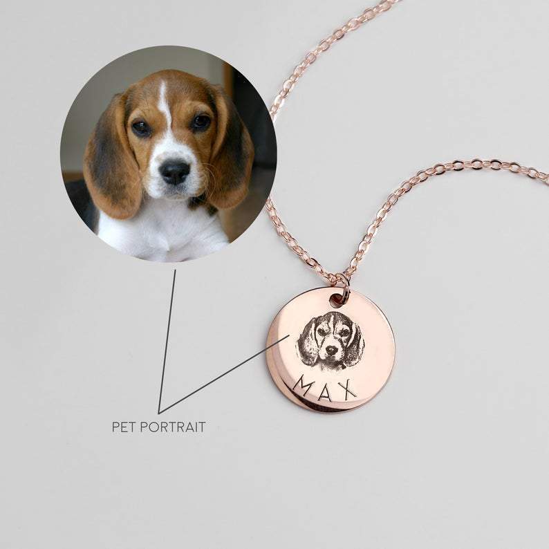 Collar con Retrato de Foto con Forma Redonda Grabada, Joyería con Retrato Personalizado