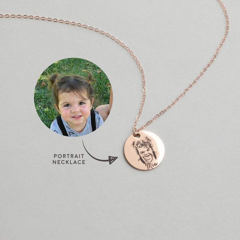 Collar con Retrato de Foto con Forma Redonda Grabada, Joyería con Retrato Personalizado