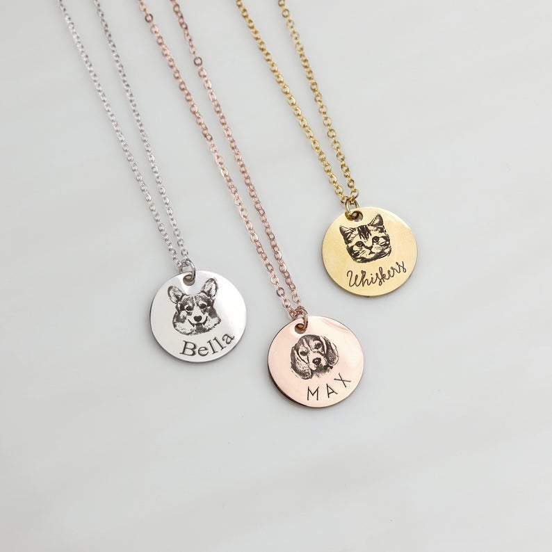 Collar con Retrato de Foto con Forma Redonda Grabada, Joyería con Retrato Personalizado