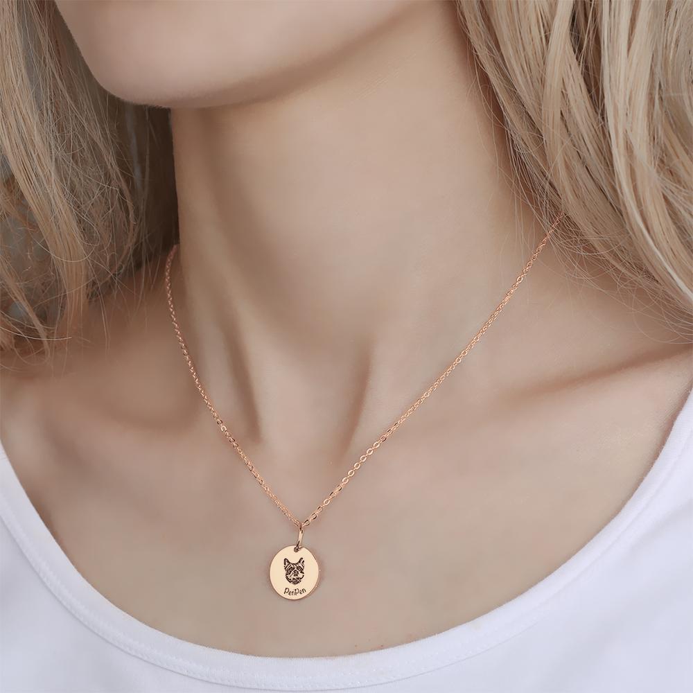 Collar con Retrato de Foto con Forma Redonda Grabada, Joyería con Retrato Personalizado