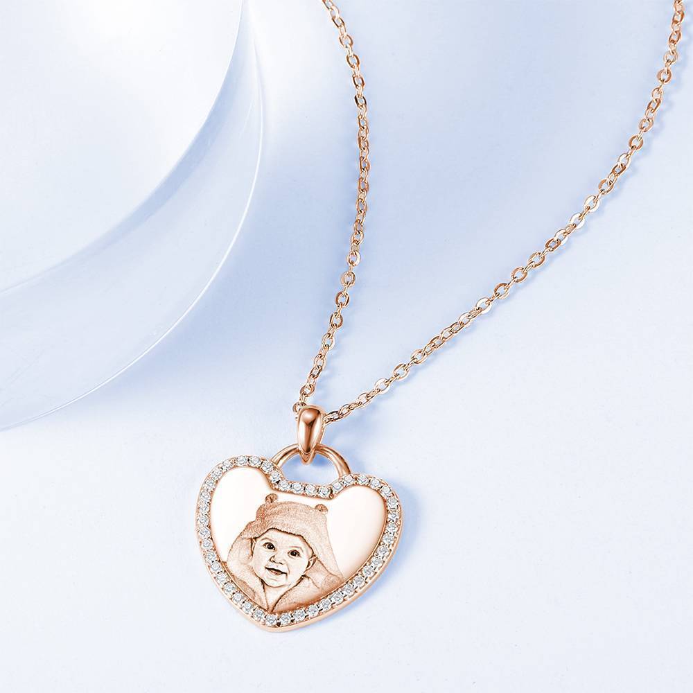 Collar Con Foto En Forma De Corazón Con Elegante Cristal De Roca Ba?Ado En Oro Rosa