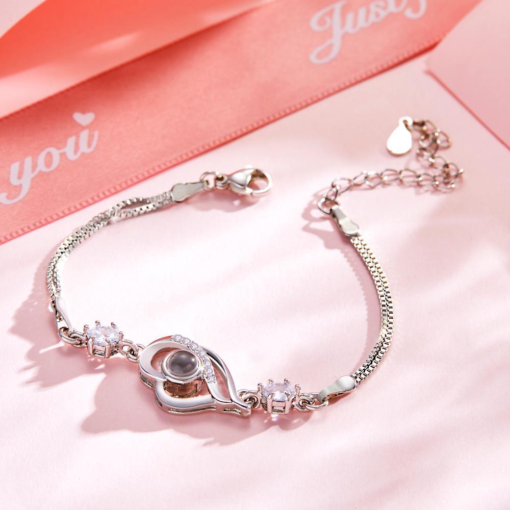 Pulsera De Fotos Personalizada Pulsera De Proyección De Corazones Superpuestos Regalo Para El Amor - TuNombrecollar