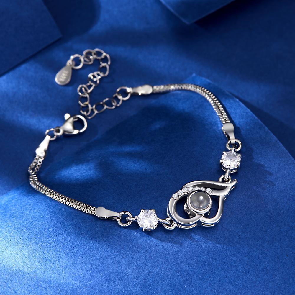 Pulsera De Fotos Personalizada Pulsera De Proyección De Corazones Superpuestos Regalo Para El Amor - TuNombrecollar