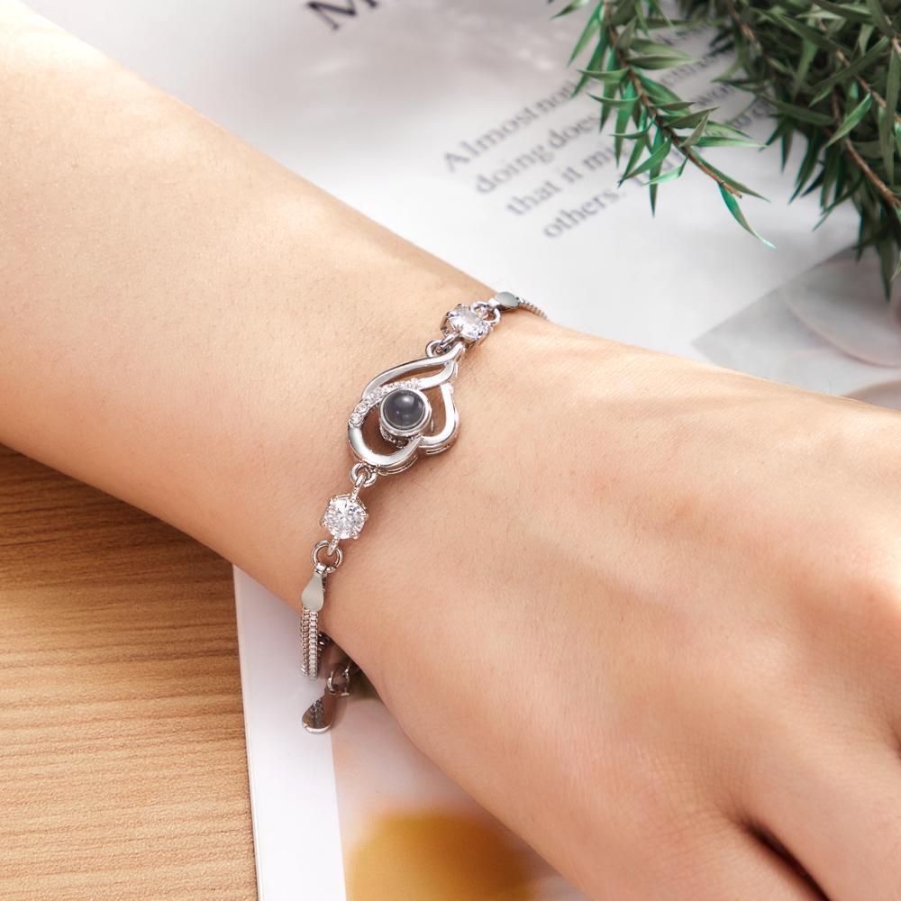 Pulsera De Fotos Personalizada Pulsera De Proyección De Corazones Superpuestos Regalo Para El Amor - TuNombrecollar
