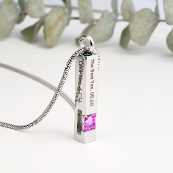 Collares De Urna Personalizados Para Cenizas. Collar De Cremación Con Barra De Acero Inoxidable. Collar Conmemorativo Para Cenizas. Collar Con Piedra De Nacimiento De Cristal. - 