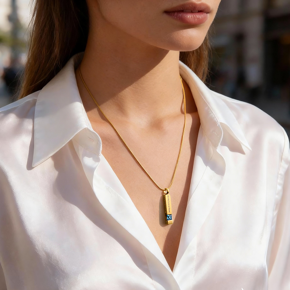 Collares De Urna Personalizados Para Cenizas. Collar De Cremación Con Barra De Acero Inoxidable. Collar Conmemorativo Para Cenizas. Collar Con Piedra De Nacimiento De Cristal. - 