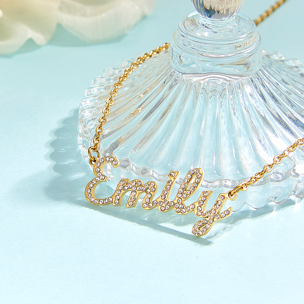Collar Con Nombre Personalizado: Diseña Tu Declaración Deslumbrante Collar Con Nombre Personalizado Con Acento De Diamante Collar Con Nombre Brillante Para Ella - 