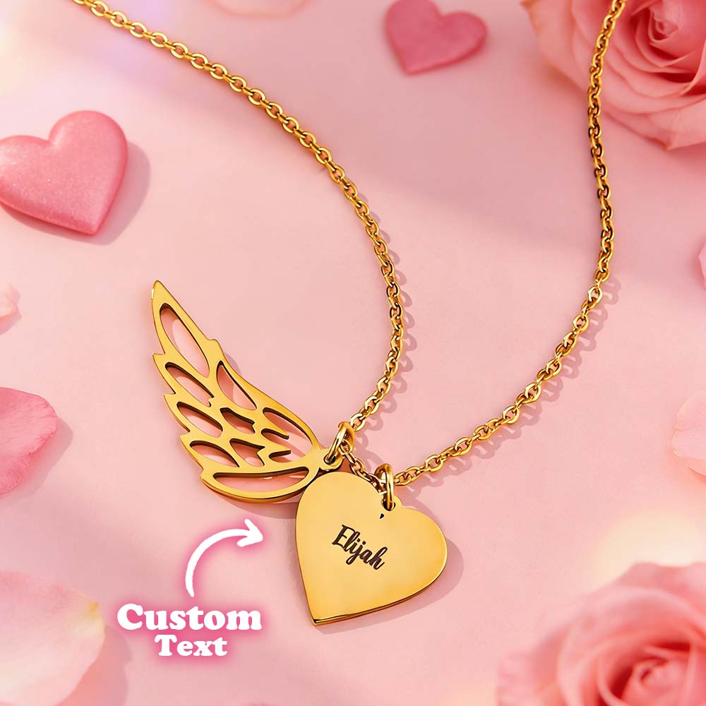 Collar Personalizado Con Nombre Y Corazón De Alas De Ángel. Collar De Alas Con Nombre Personalizado. Regalo De Condolencias Como Recuerdo Por La Pérdida De Un Ser Querido.