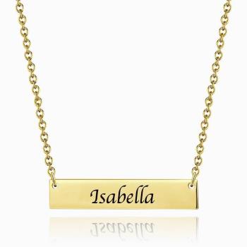 Collar De Barra Grabado Para Niños Con Baño De Oro De 14 Quilates