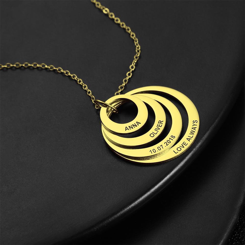 Collar Personalizado Grabado, Collar con Nombre de Cuatro Discos ba?ado en Oro de 14K - Dorado
