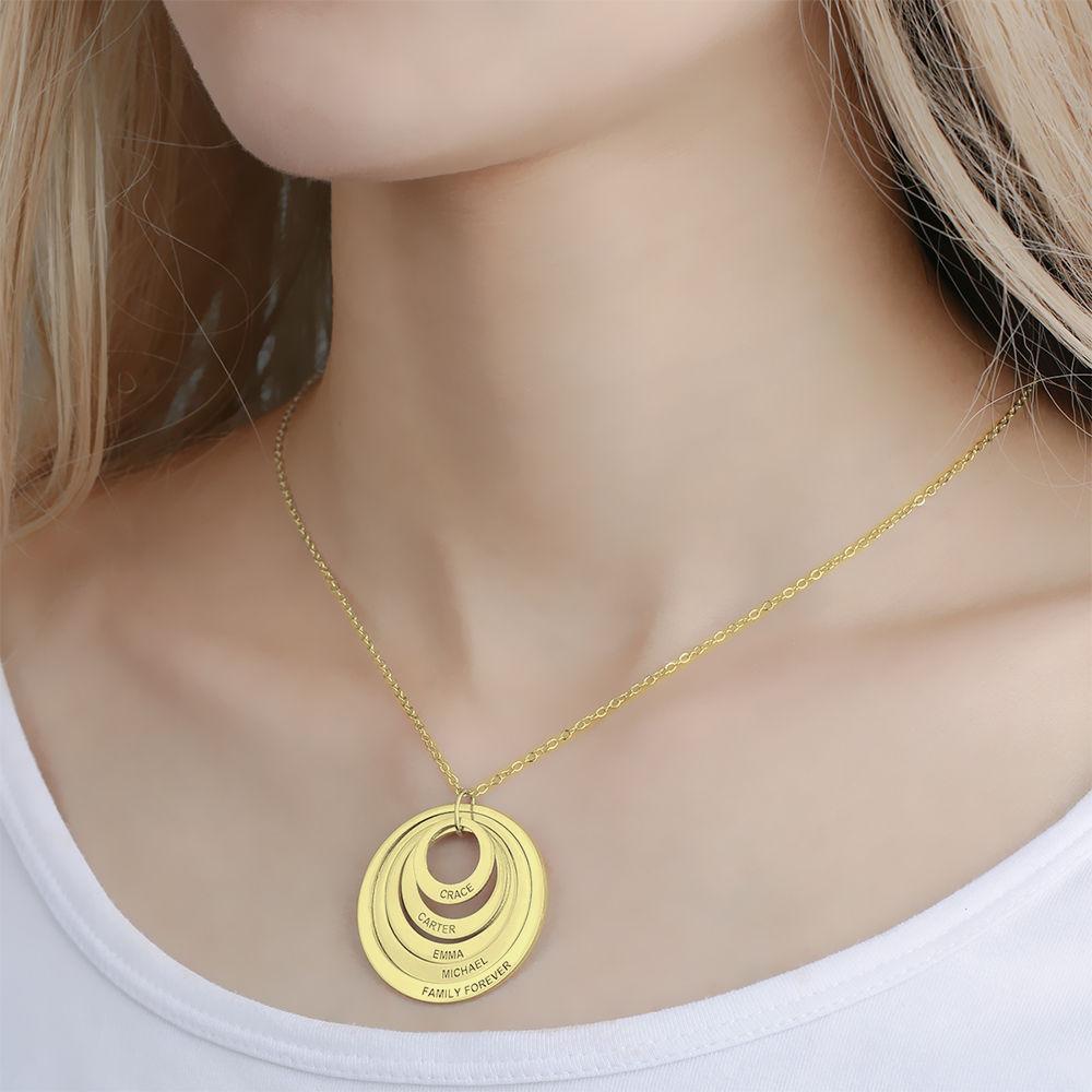 Collar Personalizado Grabado, Collar de Cinco Discos con Nombre ba?ado en Oro de 14K - Dorado