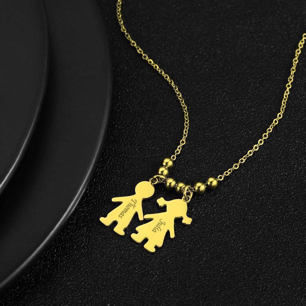 Collar Grabado, Ni?os Collar Charms Mamá Joyas 14K Chapado en Oro - Oro
