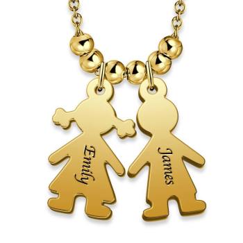 Collar Grabado, Ni?os Collar Charms Mamá Joyas 14K Chapado en Oro - Oro