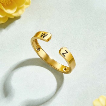 Anillo Ajustable Con Inicial Personalizada Para Pareja, Anillo Con Letra Personalizada, Diseño Minimalista Abierto, Anillos De Pareja De Dos Letras - 