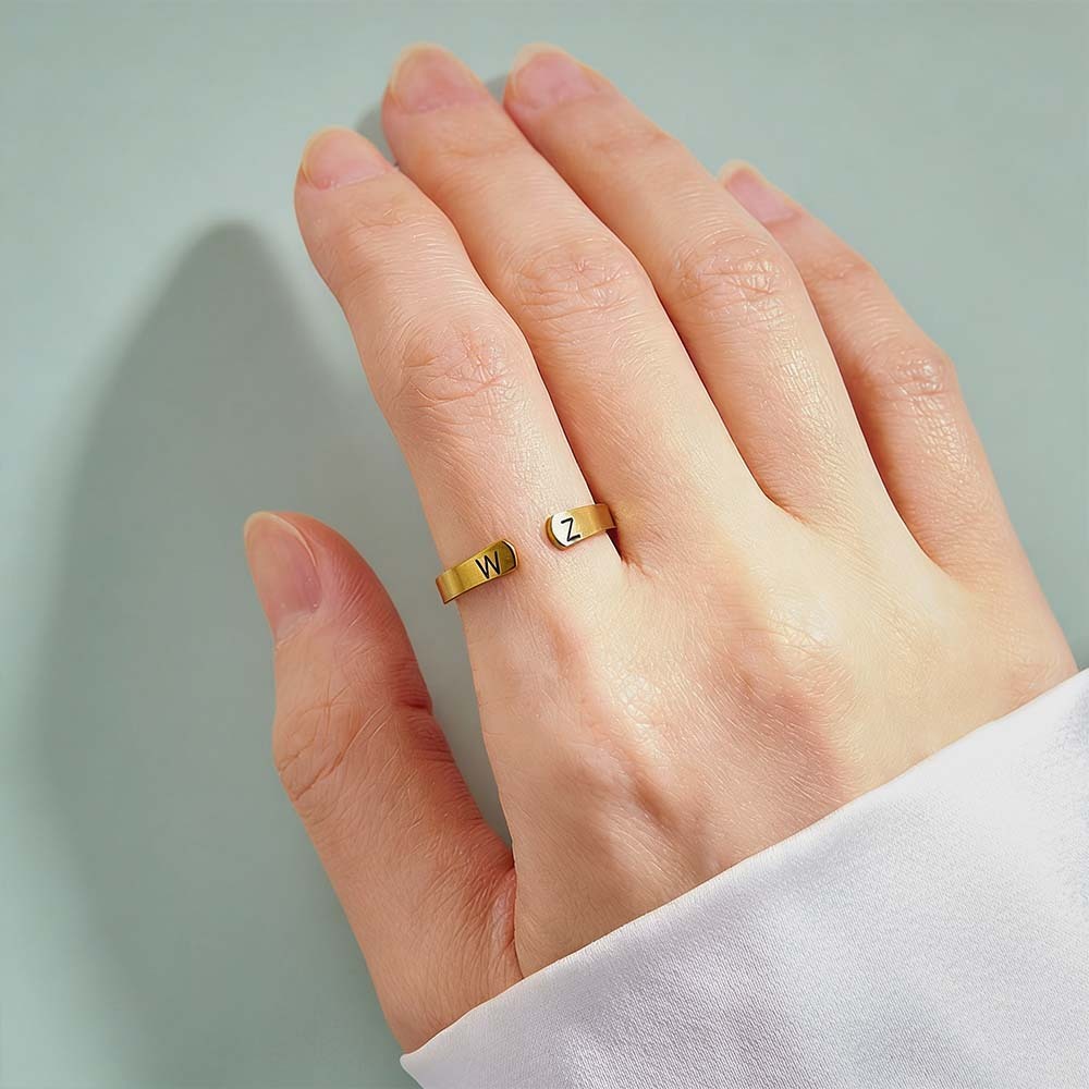 Anillo Ajustable Con Inicial Personalizada Para Pareja, Anillo Con Letra Personalizada, Diseño Minimalista Abierto, Anillos De Pareja De Dos Letras - 