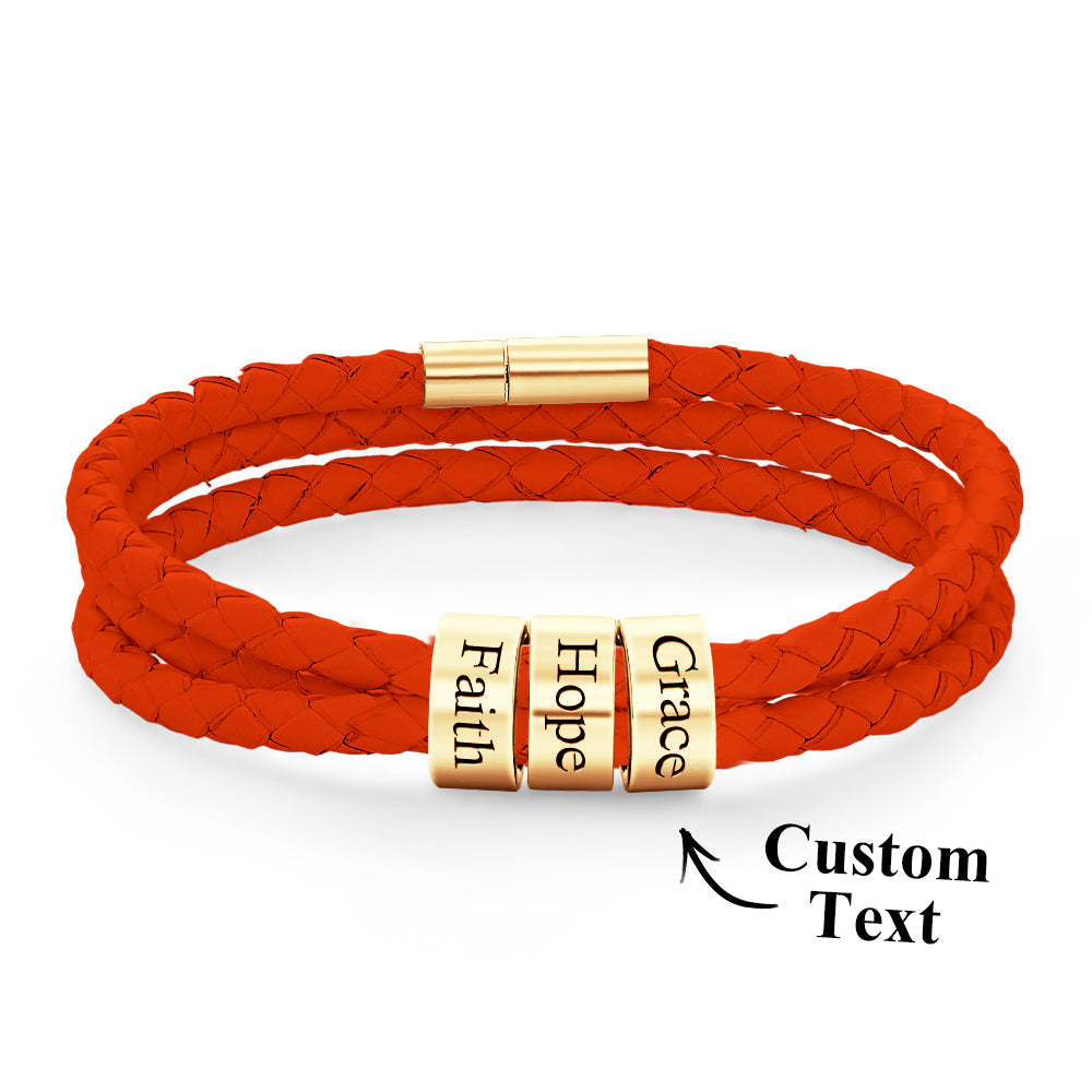 Pulsera Hombre De Cuero Trenzado Con Pequeñas Cuentas Personalizadas - TuNombrecollar