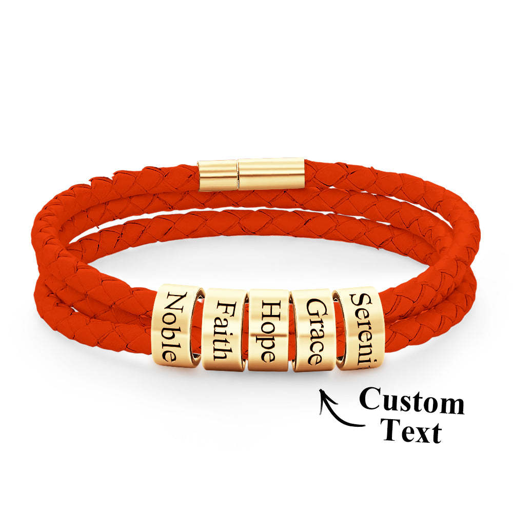 Pulsera Hombre De Cuero Trenzado Con Pequeñas Cuentas Personalizadas - TuNombrecollar